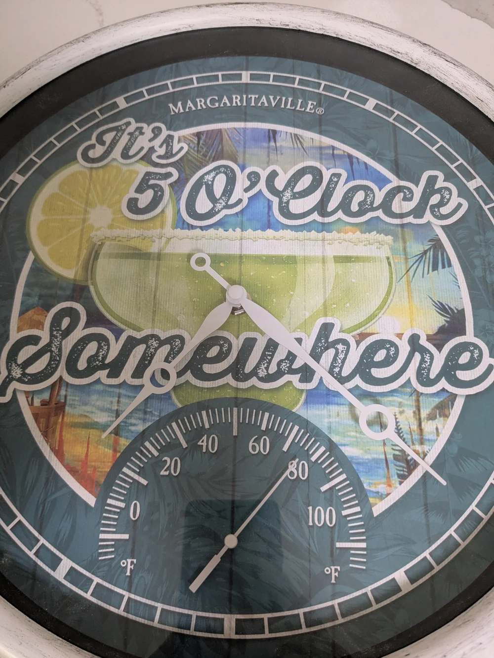 Margaritaville Blue and White Coastal Wall Clock Thermometer